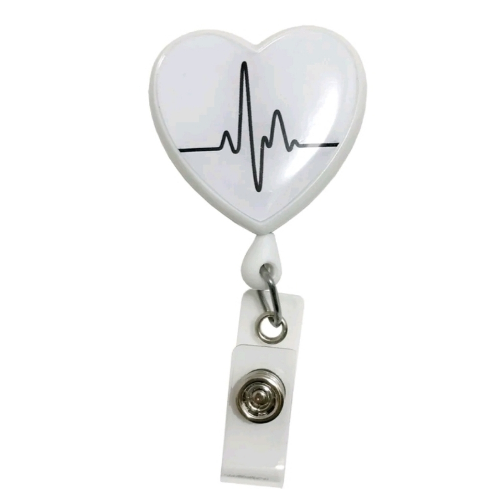 Prestige Medical Retractable ID Badge Holder EKG Heart White